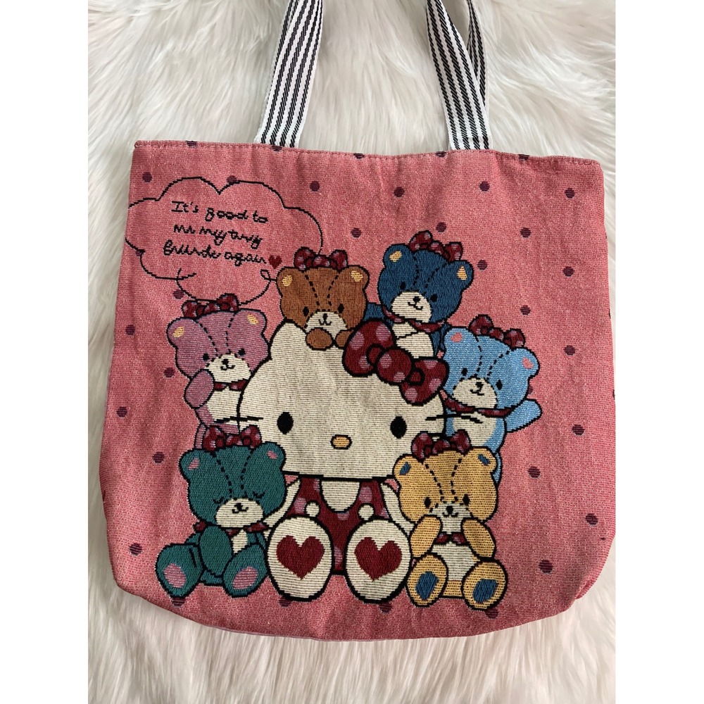 Hello Kitty & Teddy Bears Pink Women's Unisex Fabric Tote Shoulder Bag Used